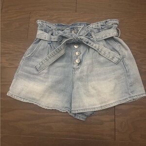 American Eagle Outfitters Light Blue Paperbag Waist Denim Shorts with Tie